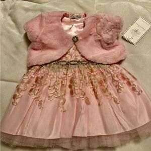 Elegant Pink Dress with Faux Fur Bolero